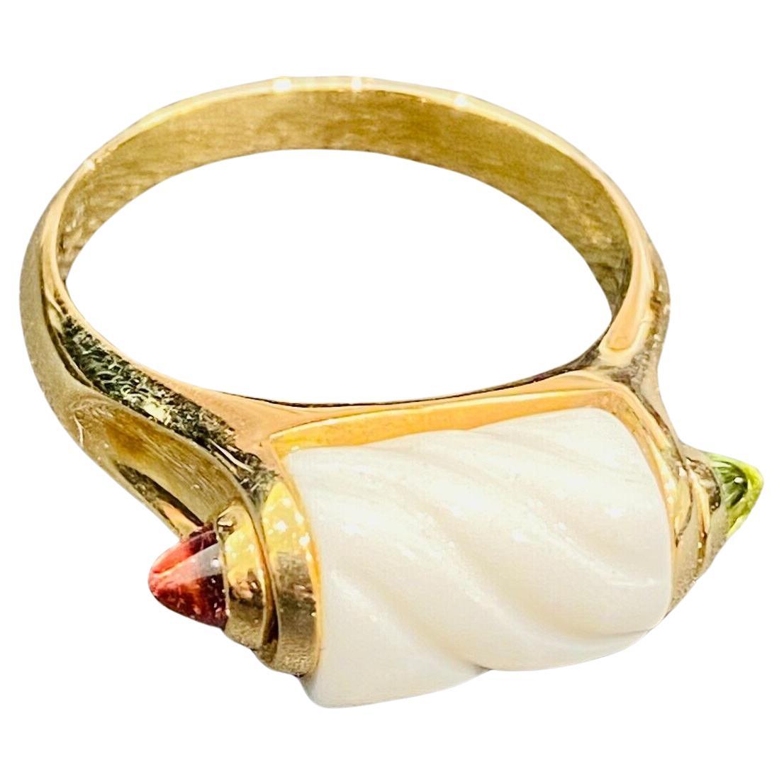BVLGARI 18k Yellow Gold, Ceramic, Tourmaline & Peridot Chandra Ring Vintage 1980