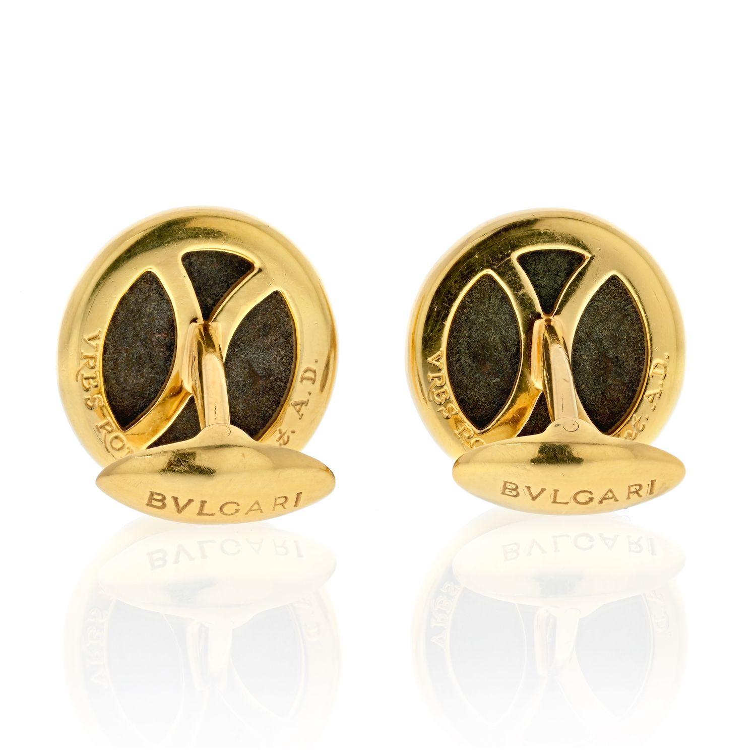 Modern Bvlgari 18k Yellow Gold Coin Cufflinks