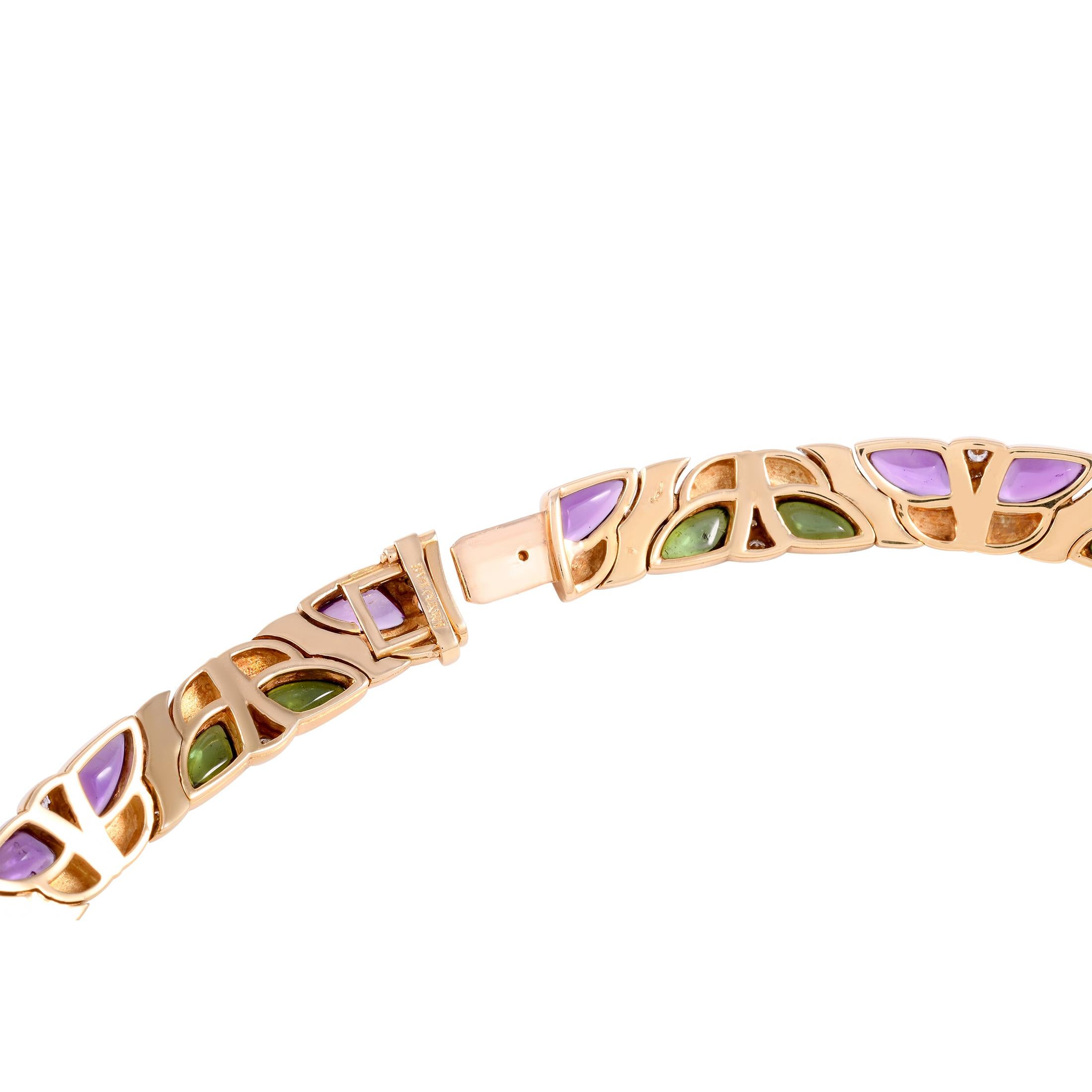 Bvlgari 18 Karat Yellow Gold Diamond, Amethyst and Peridot Necklace In Excellent Condition In Southampton, PA