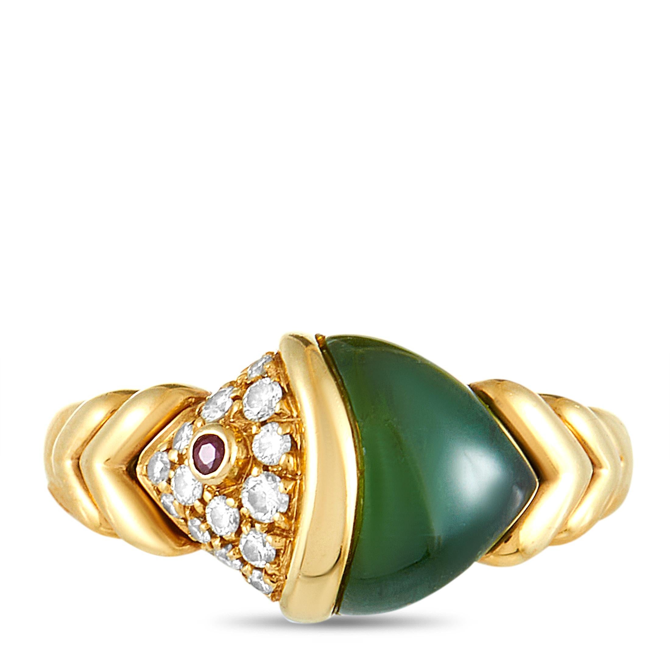 Round Cut Bvlgari 18 Karat Yellow Gold Diamond and Peridot Ring