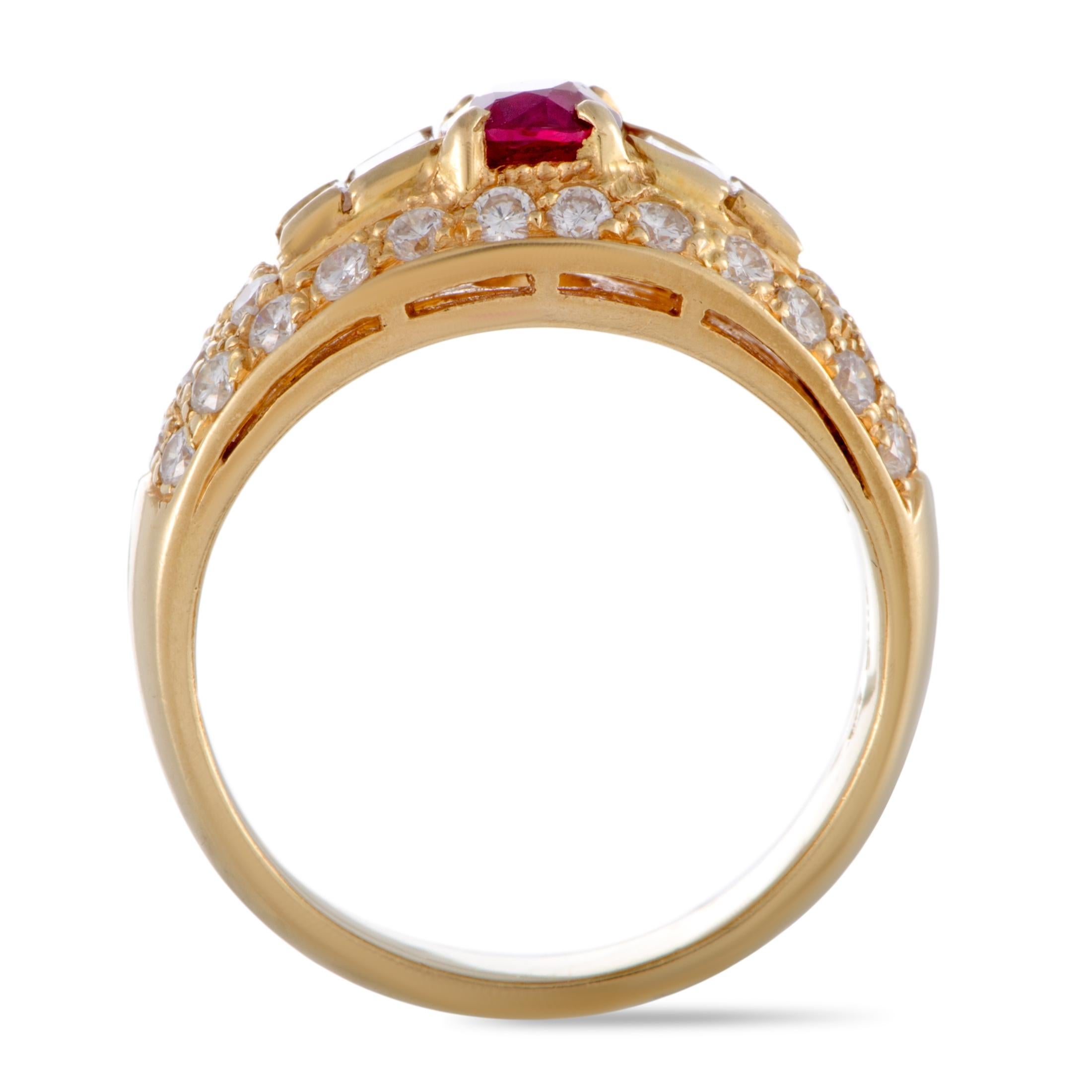 Bvlgari 18 Karat Yellow Gold Diamond and Ruby Band Ring In Excellent Condition In Southampton, PA
