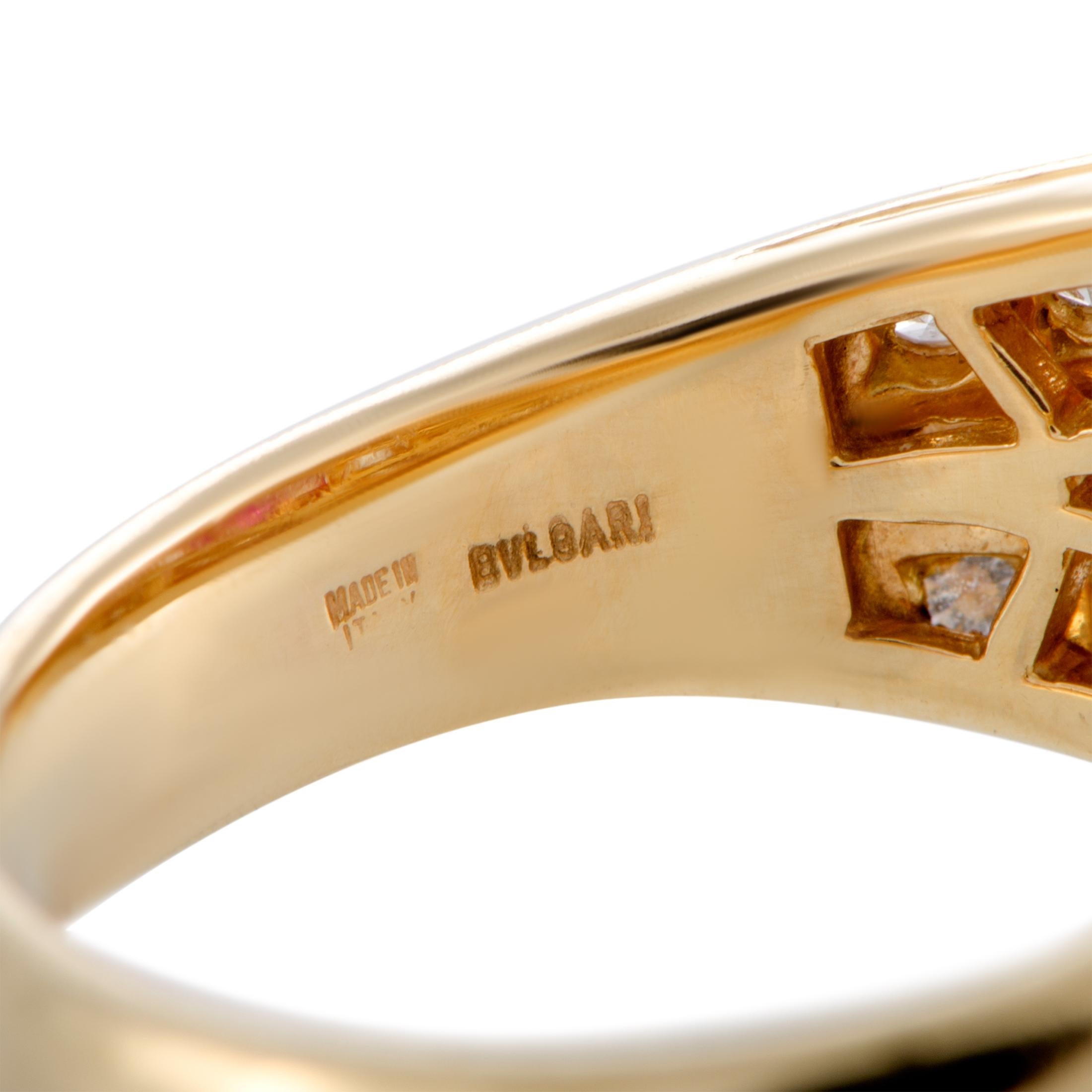 Bvlgari 18 Karat Yellow Gold Diamond and Ruby Band Ring 1