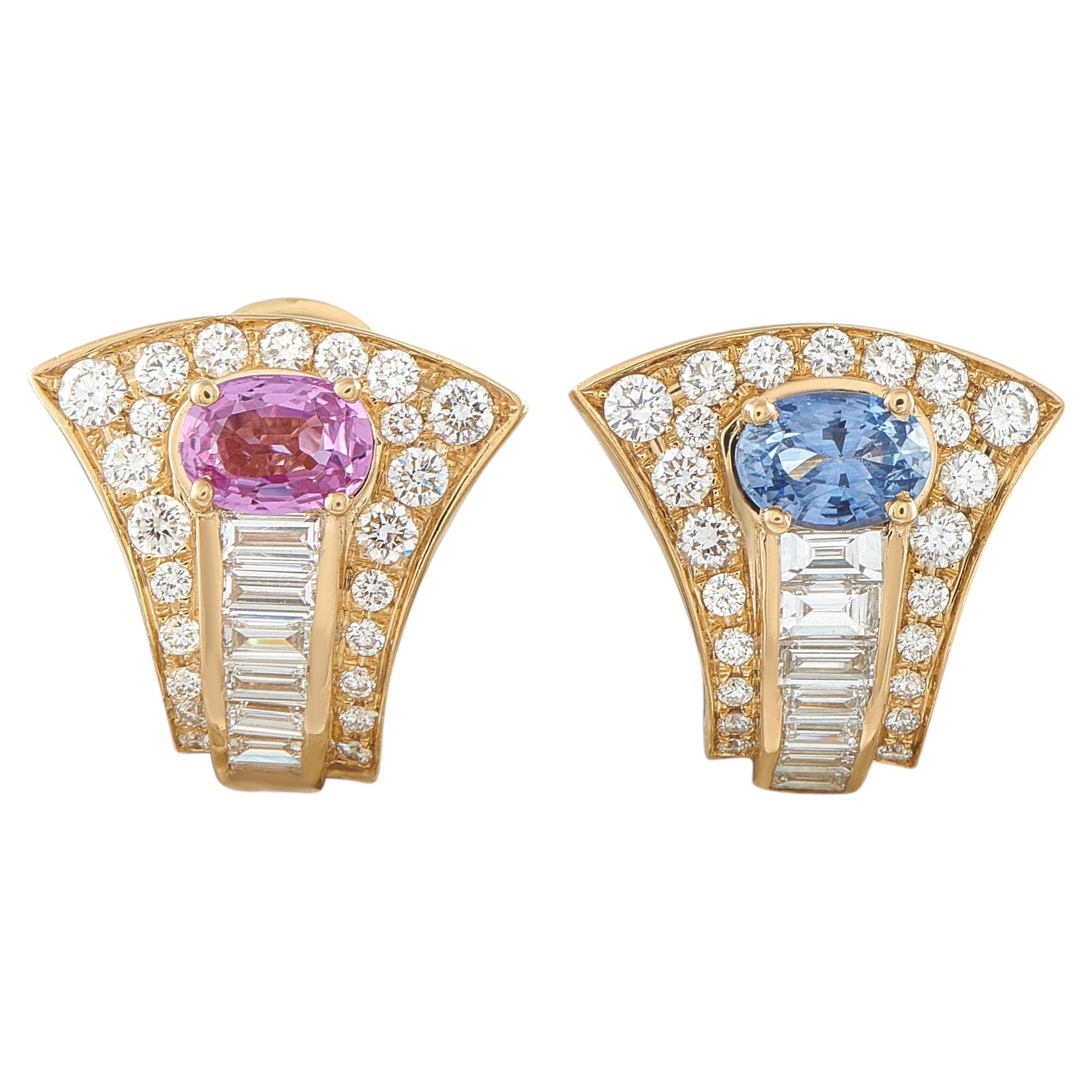 Pendientes de clip de Bvlgari en oro amarillo de 18 quilates con diamantes y zafiros