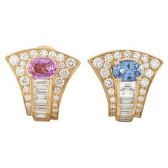 Bvlgari 18K Yellow Gold Diamond and Sapphire Clip-On Earrings