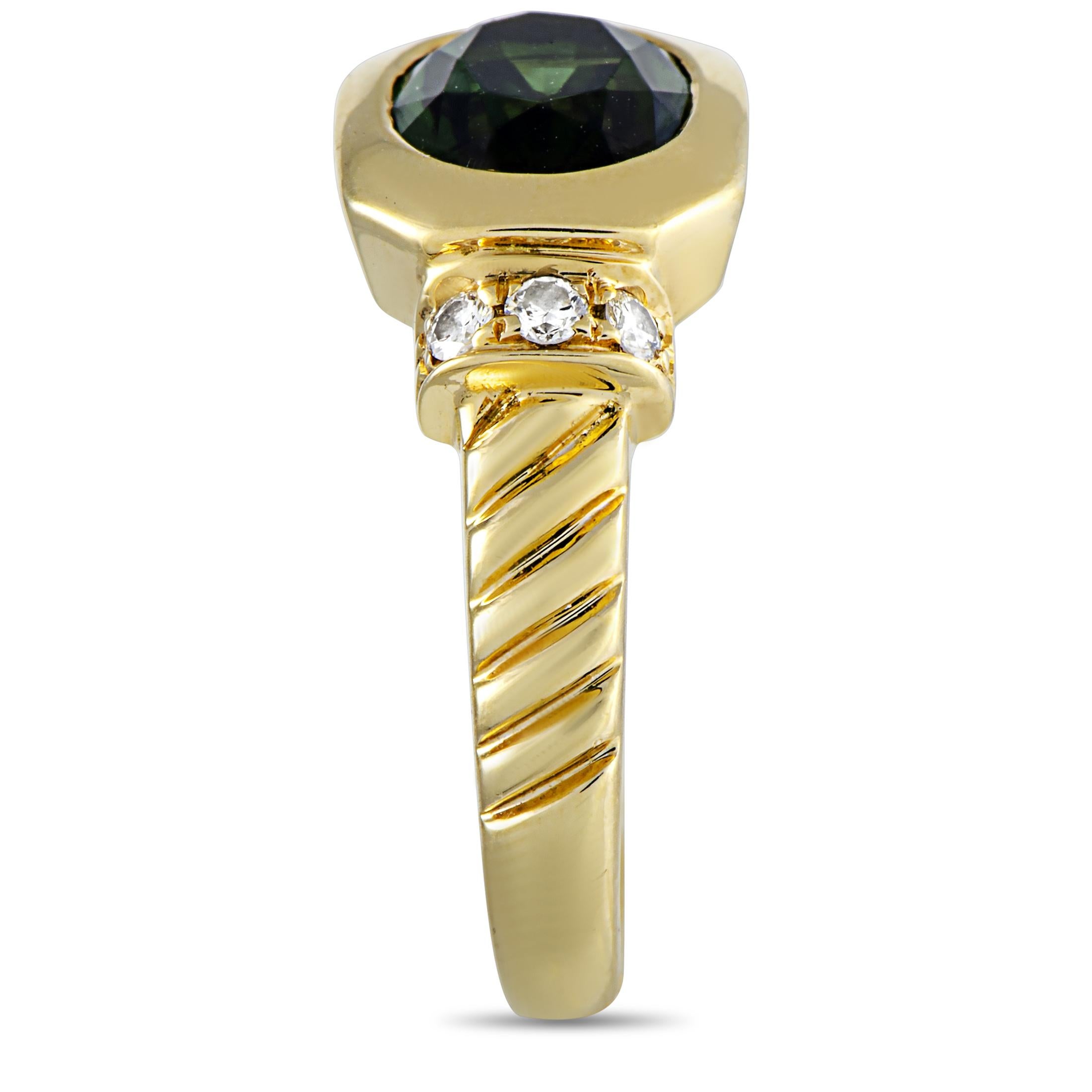 Bvlgari 18 Karat Yellow Gold Diamond and Tourmaline Ring In Excellent Condition In Southampton, PA