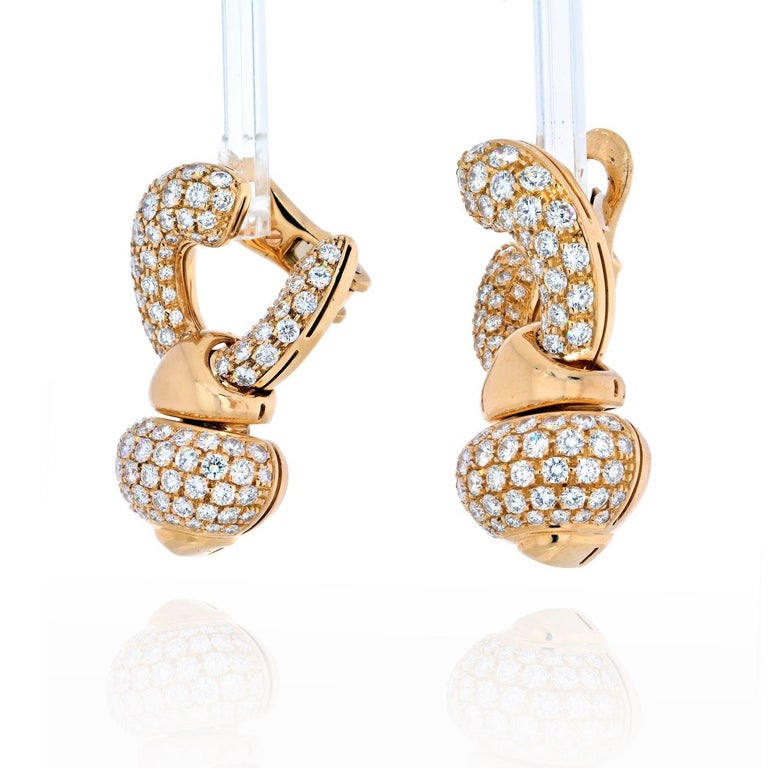 Modern Bvlgari 18K Yellow Gold Diamond Chandra Pave Heart Earrings For Sale