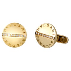 Bvlgari 18 Karat Yellow Gold Diamond Cufflinks