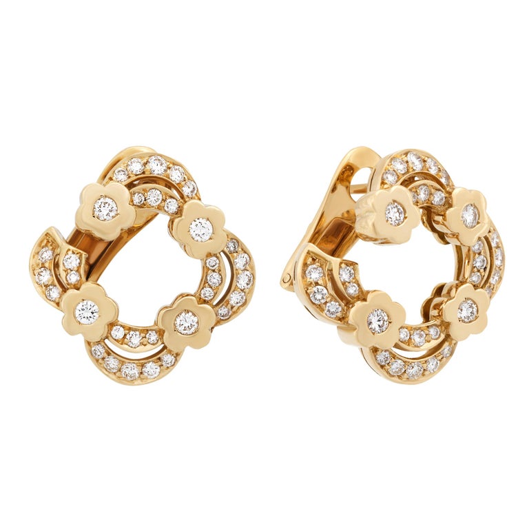 Bvlgari 18 Karat Yellow Gold Diamond Open Flower Earrings For Sale at  1stDibs | cercei bvlgari argint, cercei bulgari, bvlgari flower earrings