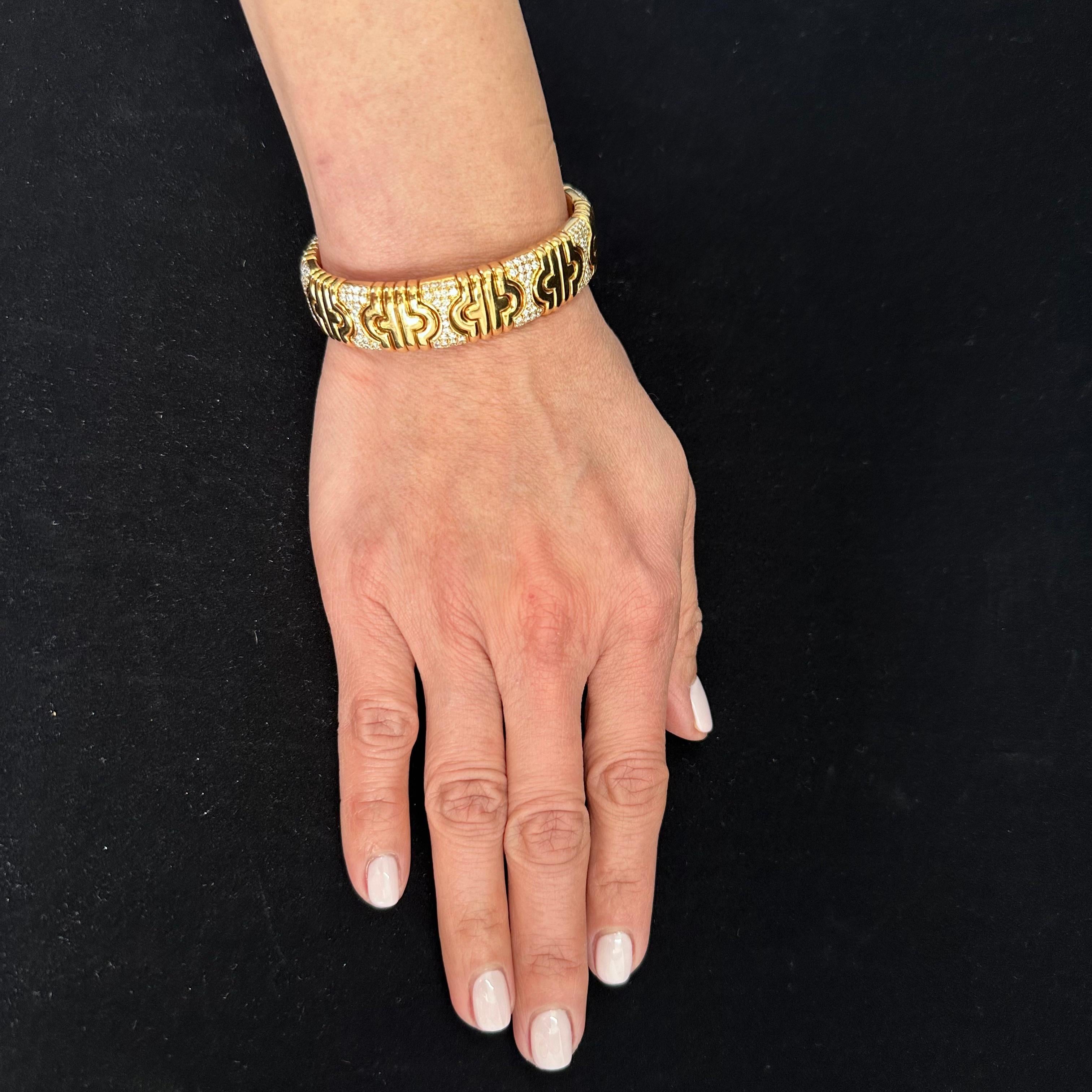 Brilliant Cut Bvlgari 18K Yellow Gold Diamond Parentesi Bracelet