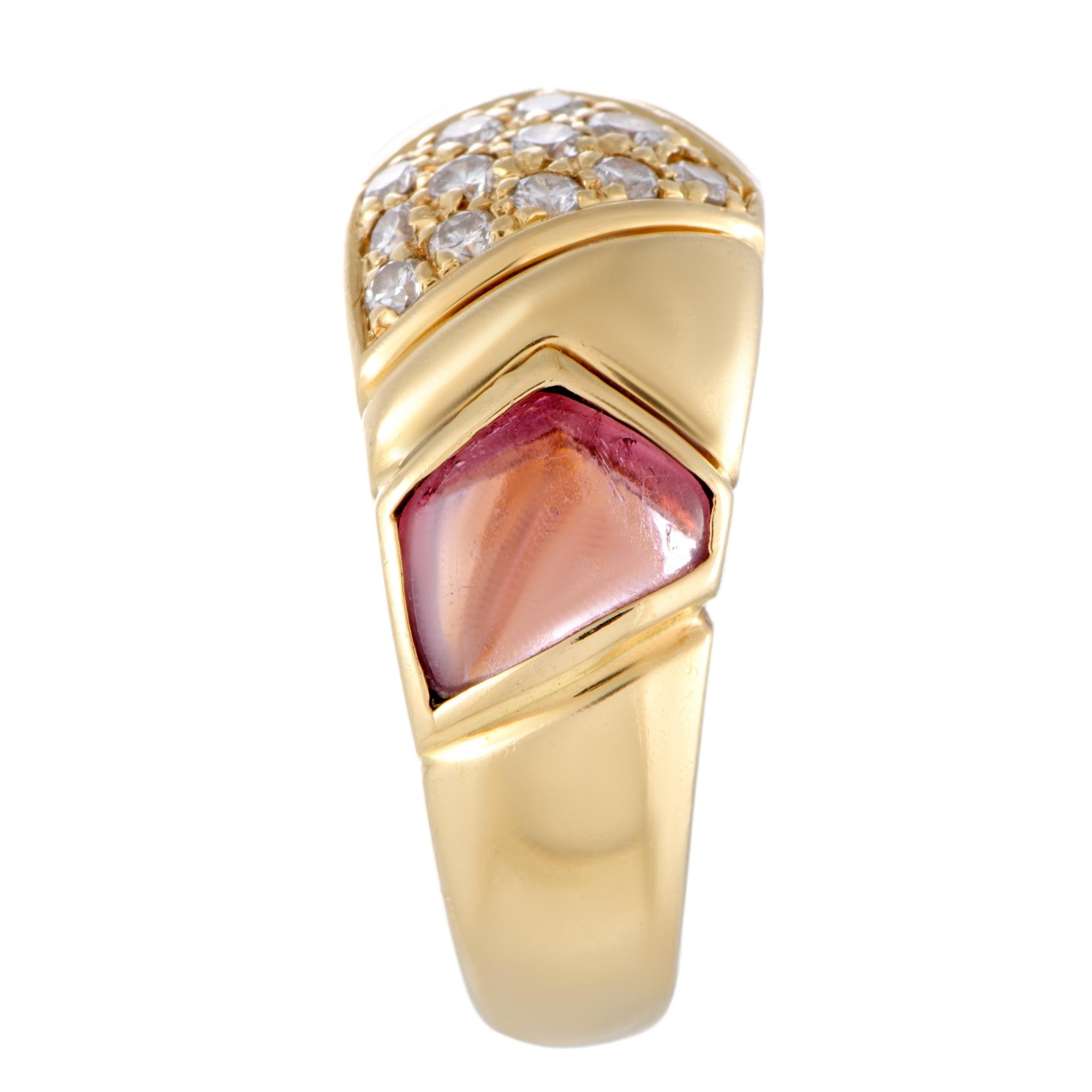 Bvlgari 18 Karat Yellow Gold Diamonds and Pink Tourmaline Band Ring In Excellent Condition In Southampton, PA