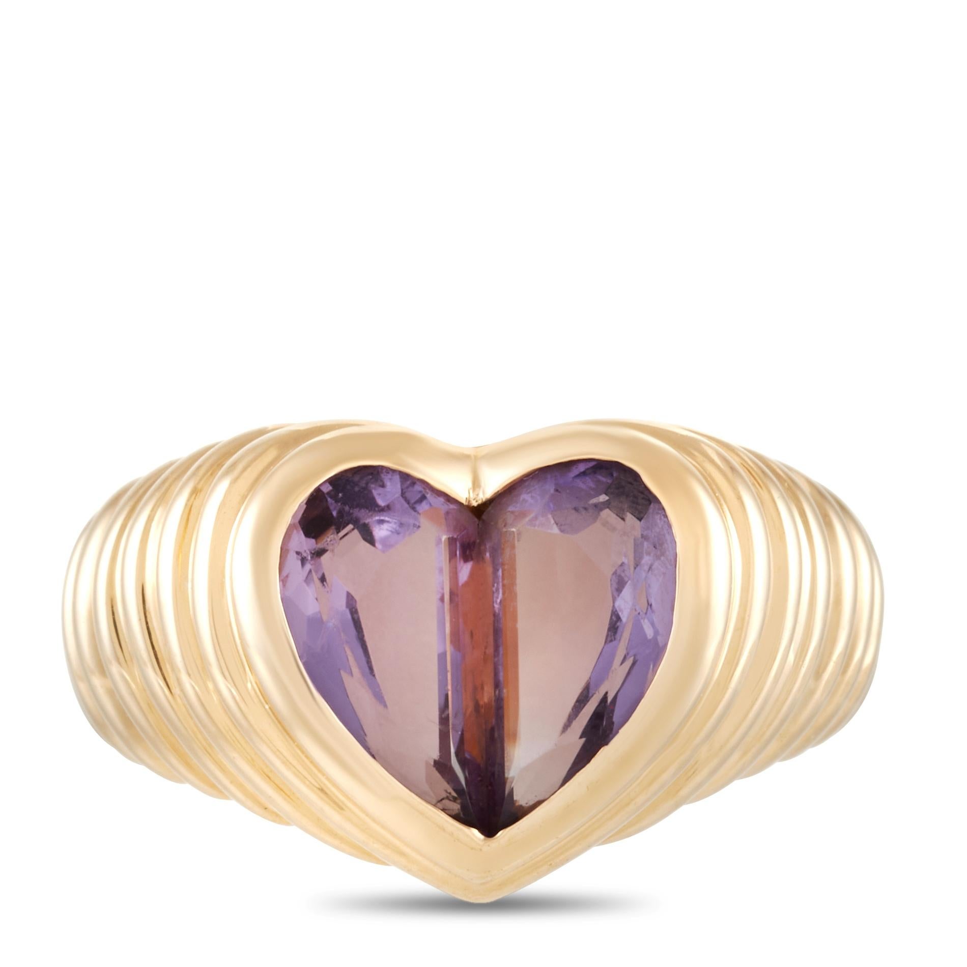 Mixed Cut Bvlgari 18k Yellow Gold Doppio Amethyst Heart Ring