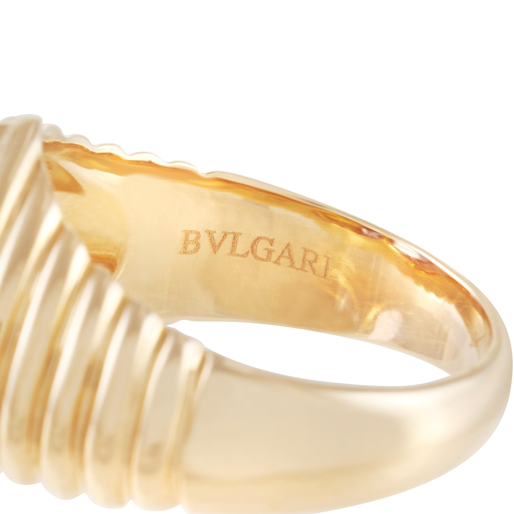 Bvlgari 18k Yellow Gold Doppio Amethyst Heart Ring In Excellent Condition In Southampton, PA