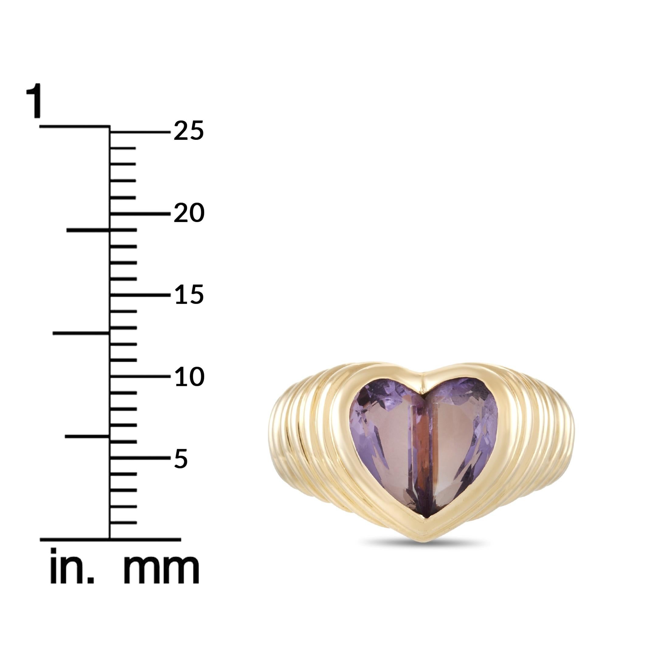 Women's Bvlgari 18k Yellow Gold Doppio Amethyst Heart Ring