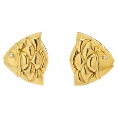 Bvlgari 18K Yellow Gold Fishes with Diamond Eyes Earrings
