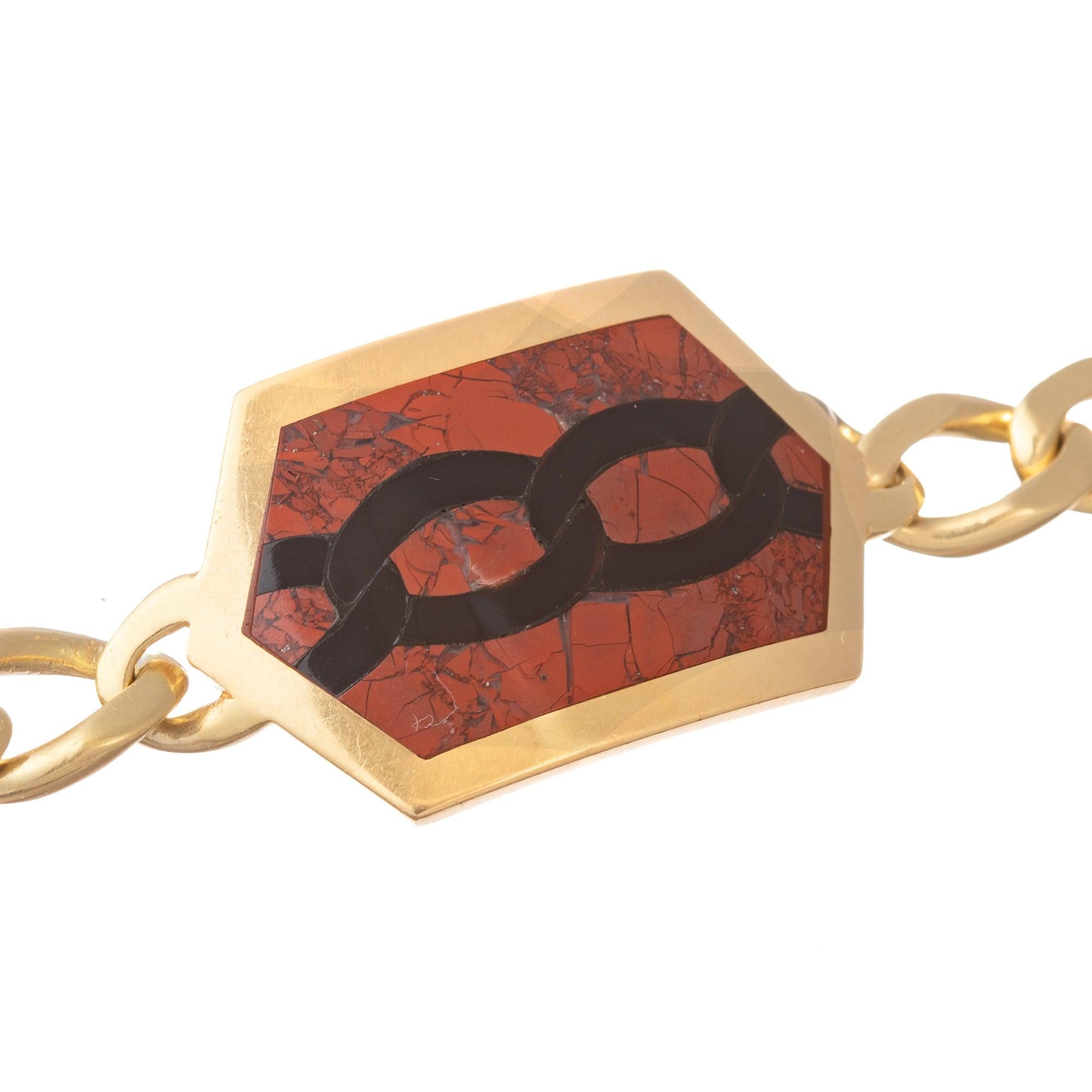 Tumbled Bvlgari 18k Yellow Gold Hardstone Curb Link 1970's Bracelet For Sale