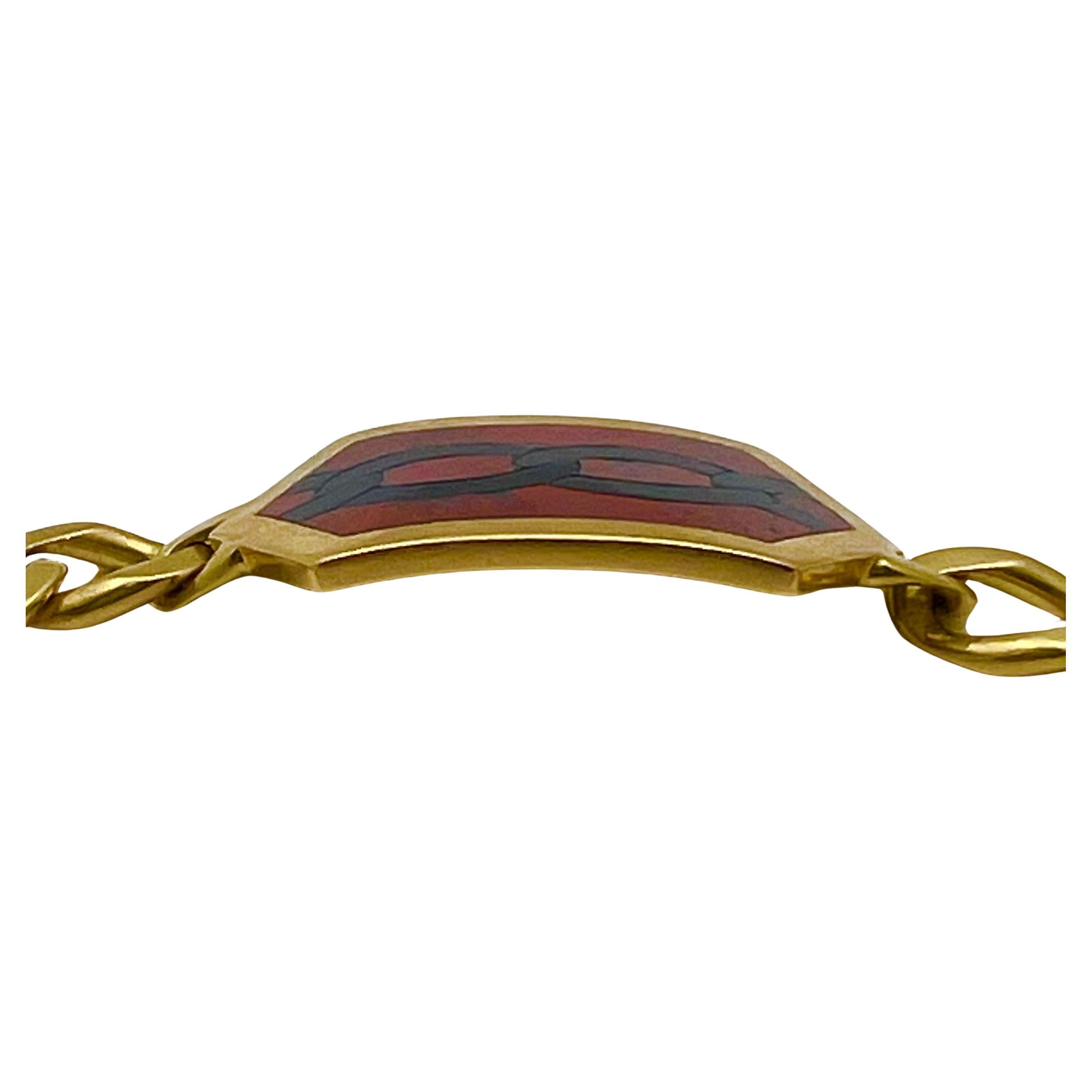 Women's or Men's Bvlgari 18k Yellow Gold Hardstone Curb Link 1970's Bracelet For Sale