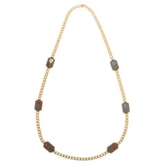 Bvlgari 18k Yellow Gold Hardstone Flower Long Necklace 1970's