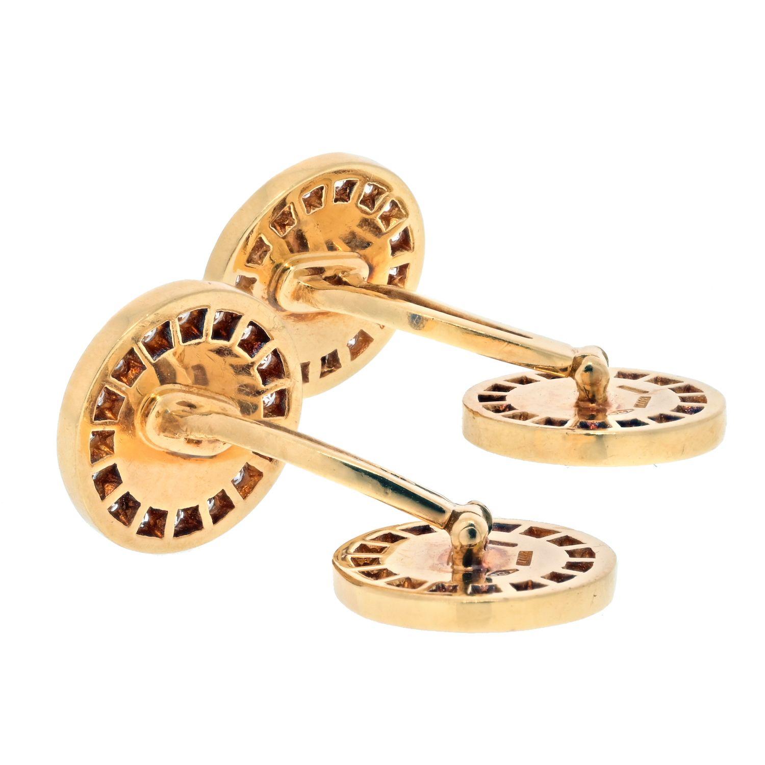 Modern Bvlgari 18K Yellow Gold Lapis and Diamond Round Cuff Links