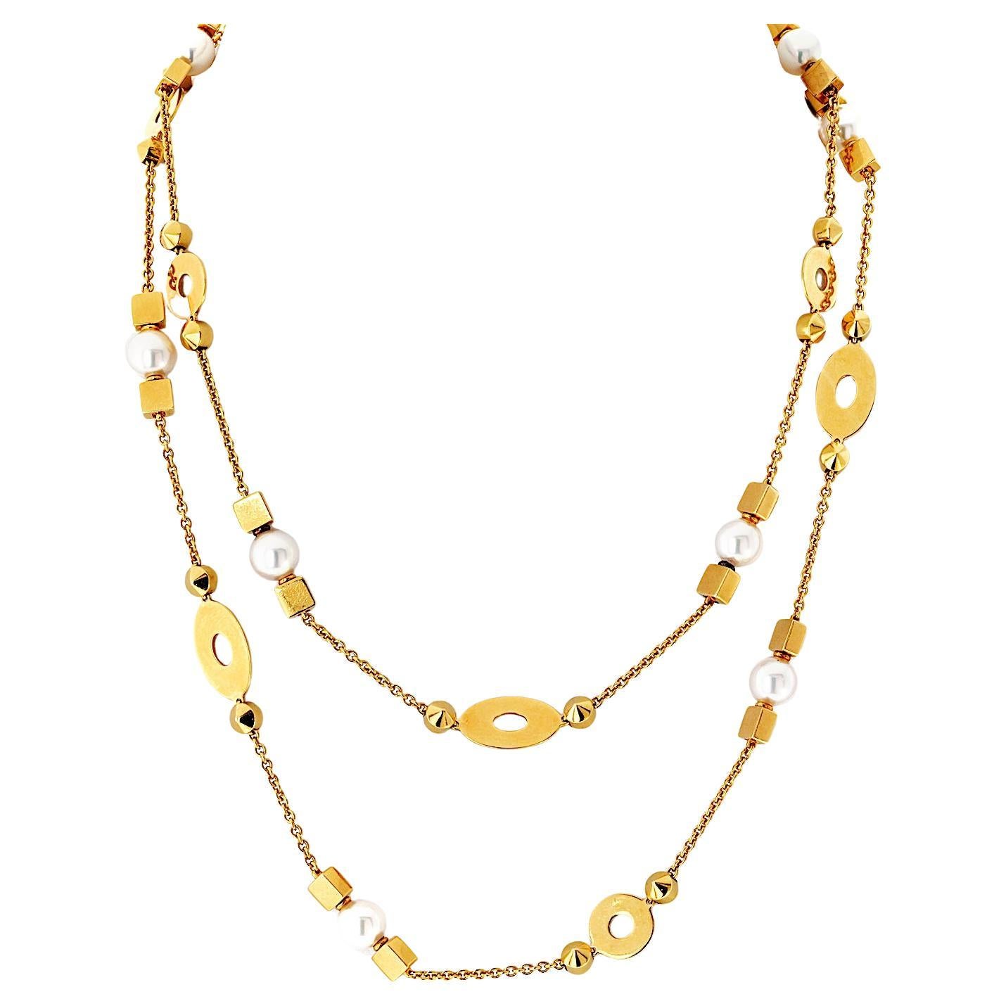 Bvlgari 18K Yellow Gold Lycea Pearl Chain 33 Inches Long Necklace