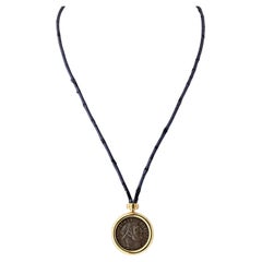 Bvlgari 18K Yellow Gold Monete Coin Leather Cord Necklace