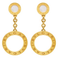 Bvlgari 18 Karat Yellow Gold Mother of Pearl Circle Drop Earrings