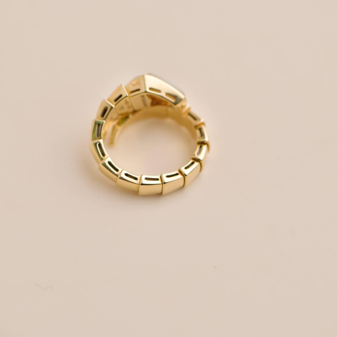 Women's or Men's Bvlgari 18K Yellow Gold Mother Of Pearl Serpenti Viper Ring Size M For Sale