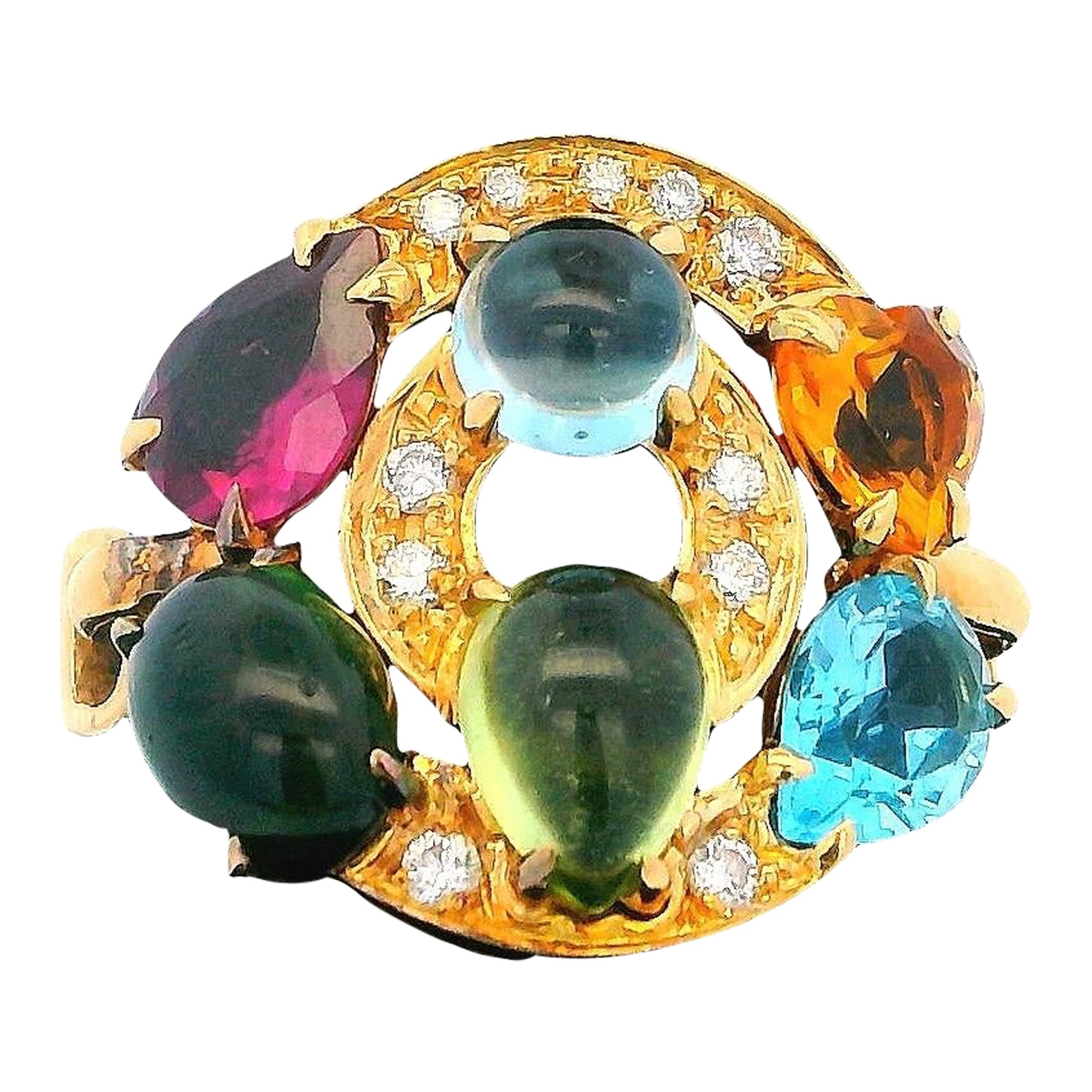 Bvlgari 18k Yellow Gold Multicolor Stones 
Diamonds in vendita