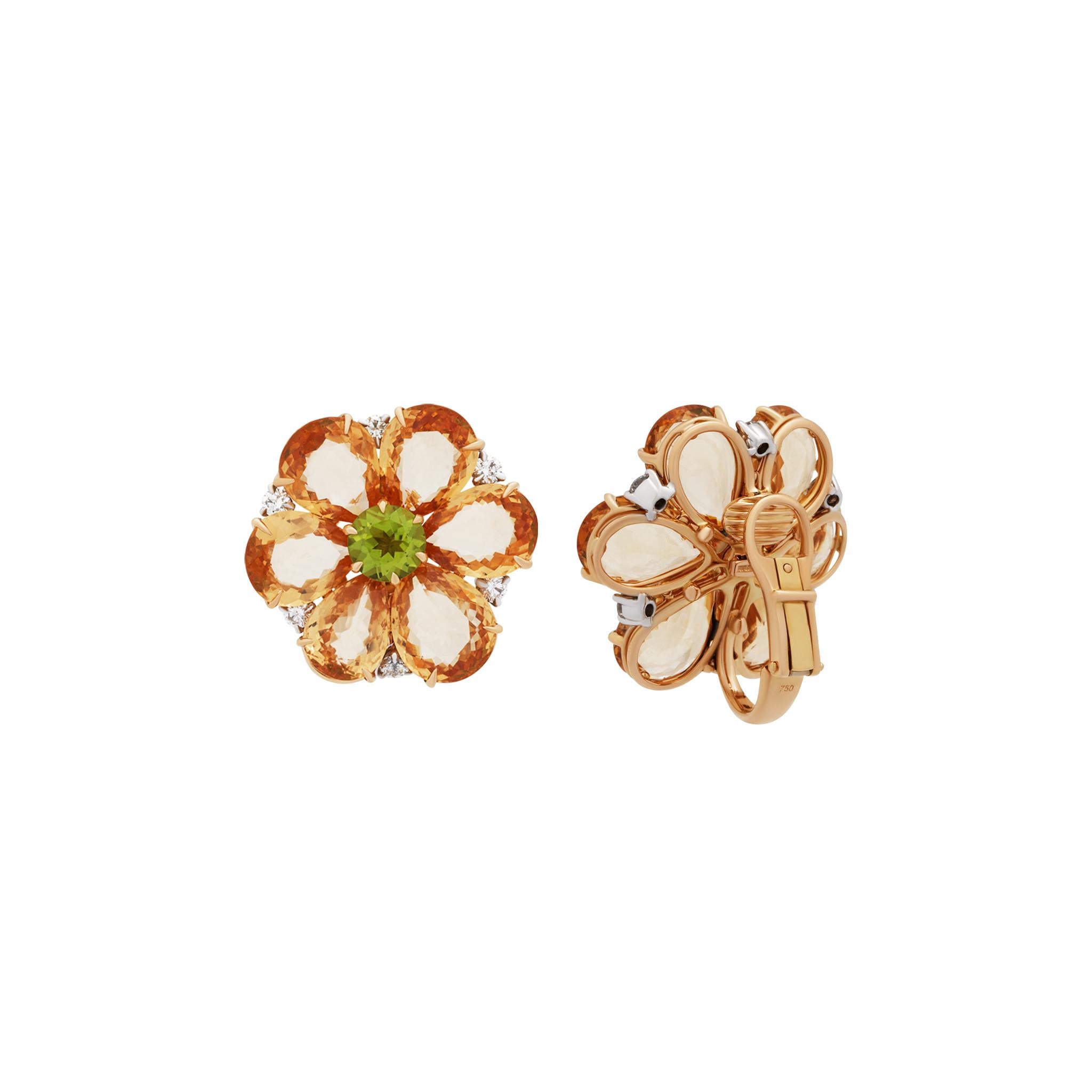 Bvlgari 18 Karat Yellow Gold Orange Sapphire Peridot and Diamond Earrings In Excellent Condition In New York, NY