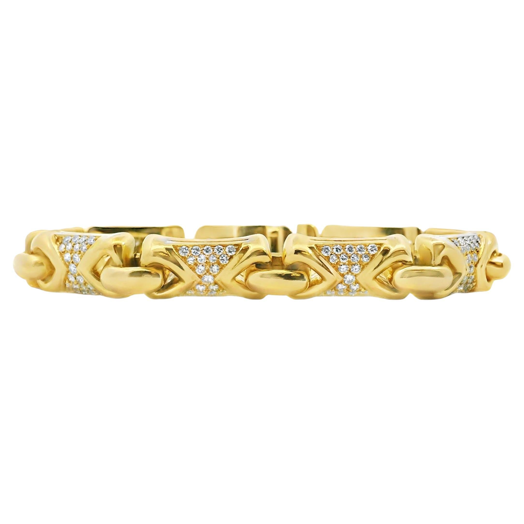 Bvlgari 18k Yellow Gold Parentesi Diamond Set Linked Bracelet For Sale