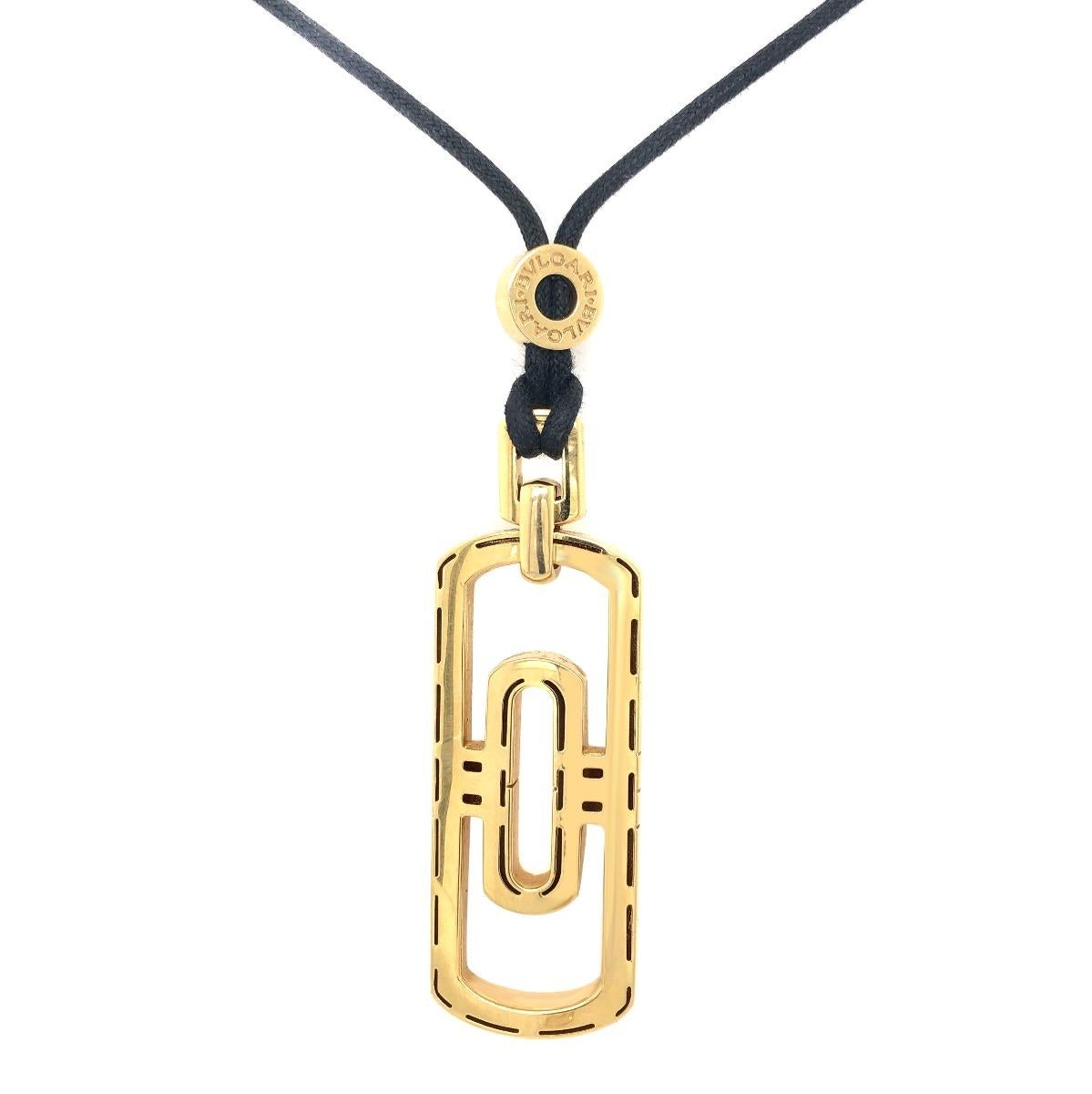 Bvlgari 18 Karat Yellow Gold Pendant with Original Black Cord Necklace 2