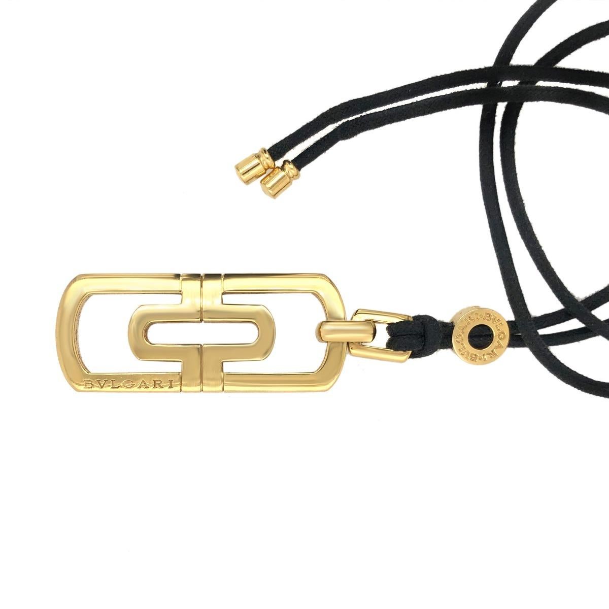 Modern Bvlgari 18 Karat Yellow Gold Pendant with Original Black Cord Necklace