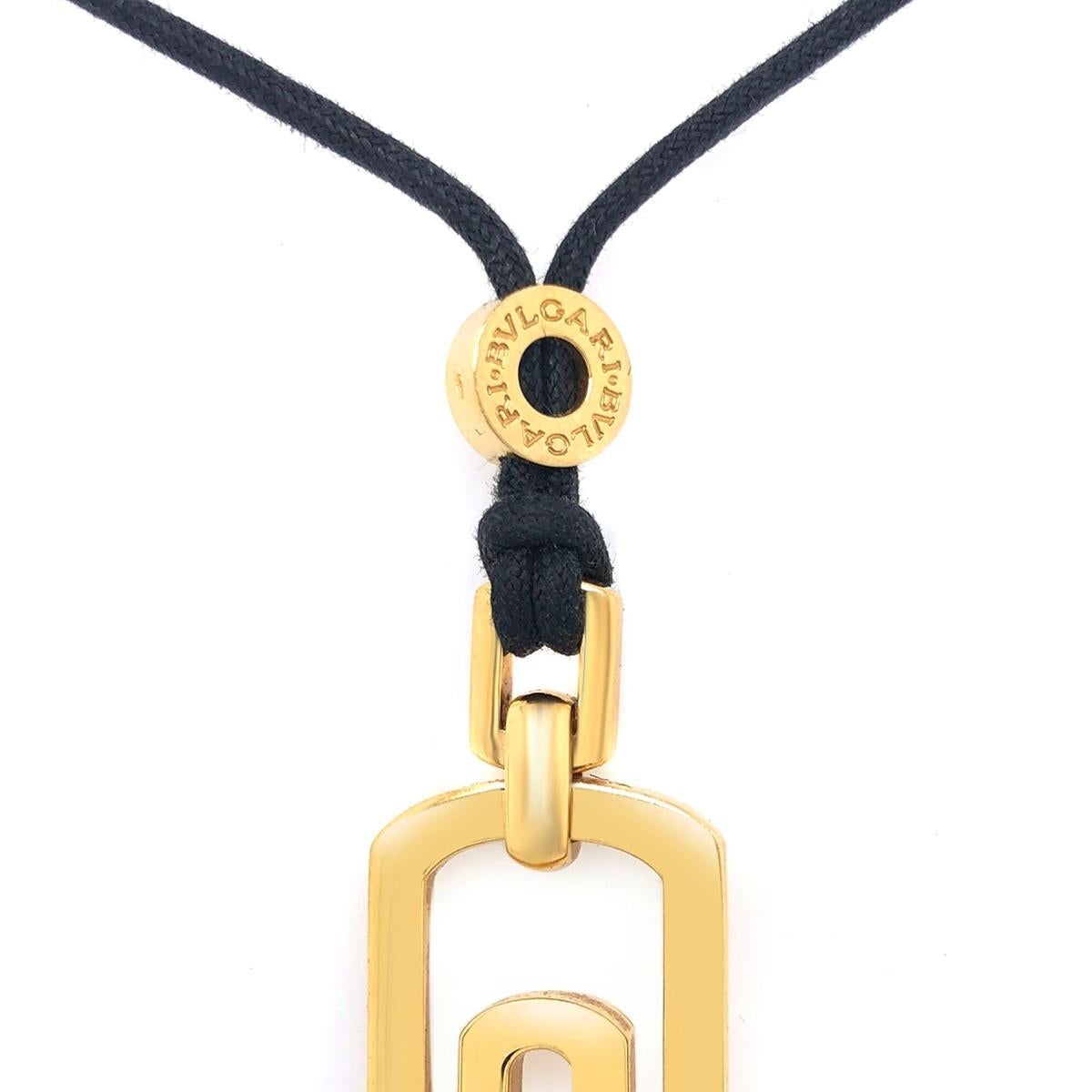 Women's Bvlgari 18 Karat Yellow Gold Pendant with Original Black Cord Necklace