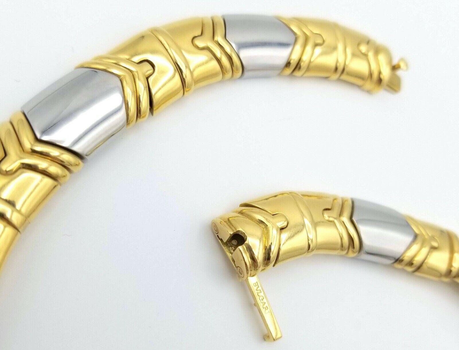 Bvlgari 18k Yellow Gold & Stainless Steel Choker Necklace 219 Grams Vintage In Excellent Condition In Beverly Hills, CA