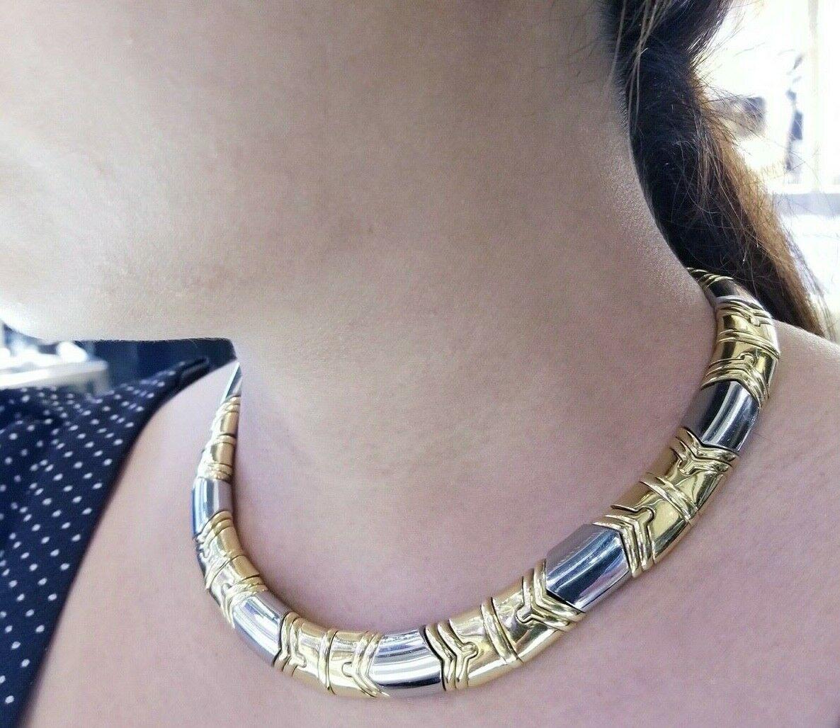 Bvlgari 18k Yellow Gold & Stainless Steel Choker Necklace 219 Grams Vintage 1