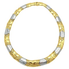Bvlgari 18k Yellow Gold & Stainless Steel Choker Necklace 219 Grams Vintage