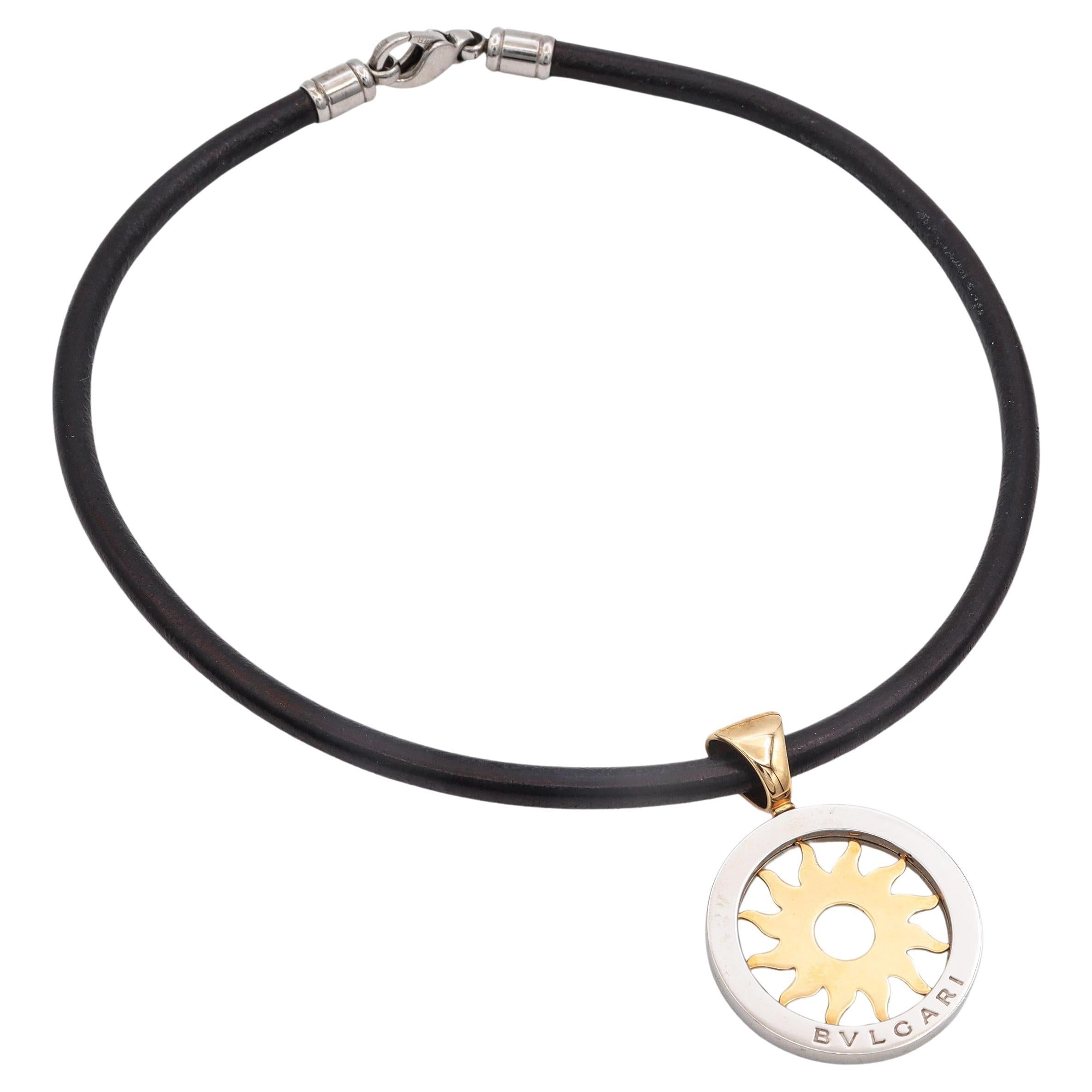 Collana girocollo Tondo Sun di Bvlgari in oro giallo 18 carati e acciaio inossidabile in vendita