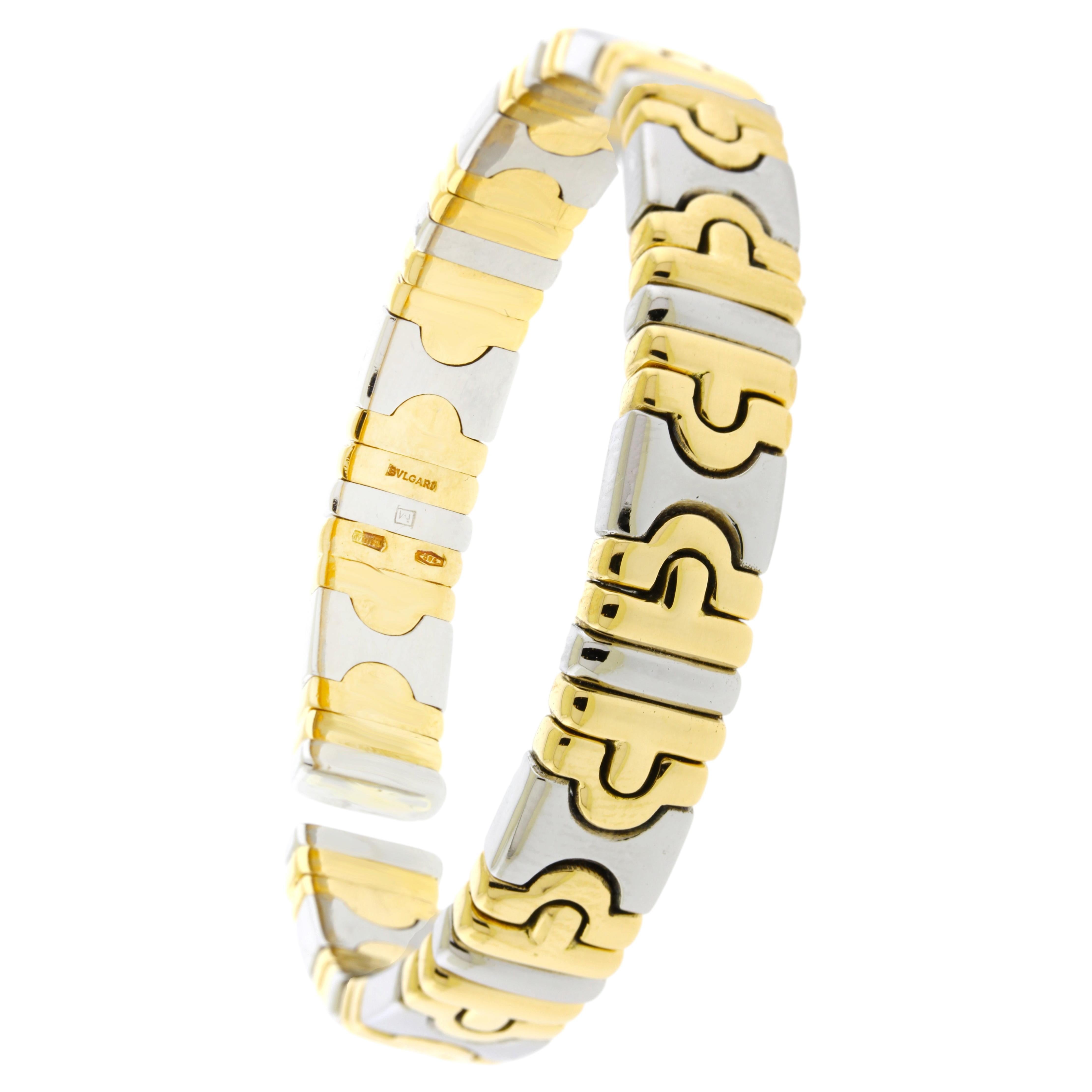 Bracciale a cuffia vintage "Parentesi" di Bvlgari in oro giallo 18 carati e acciaio inossidabile