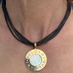 Bvlgari 18K Gelbgold Stahl Perlmutt Onyx Anhänger Leder Corde Halskette