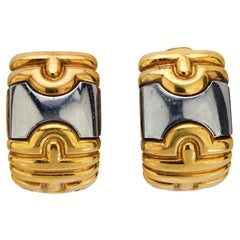 Pendientes de clip "Parentesi" Bvlgari de acero y oro amarillo de 18 quilates