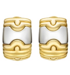 Bvlgari 18k Yellow Gold & Steel Parentesi Hoop Earrings