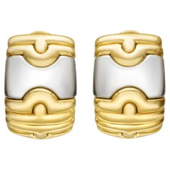 Retro Bvlgari 18k Yellow Gold & Steel Parentesi Hoop Earrings