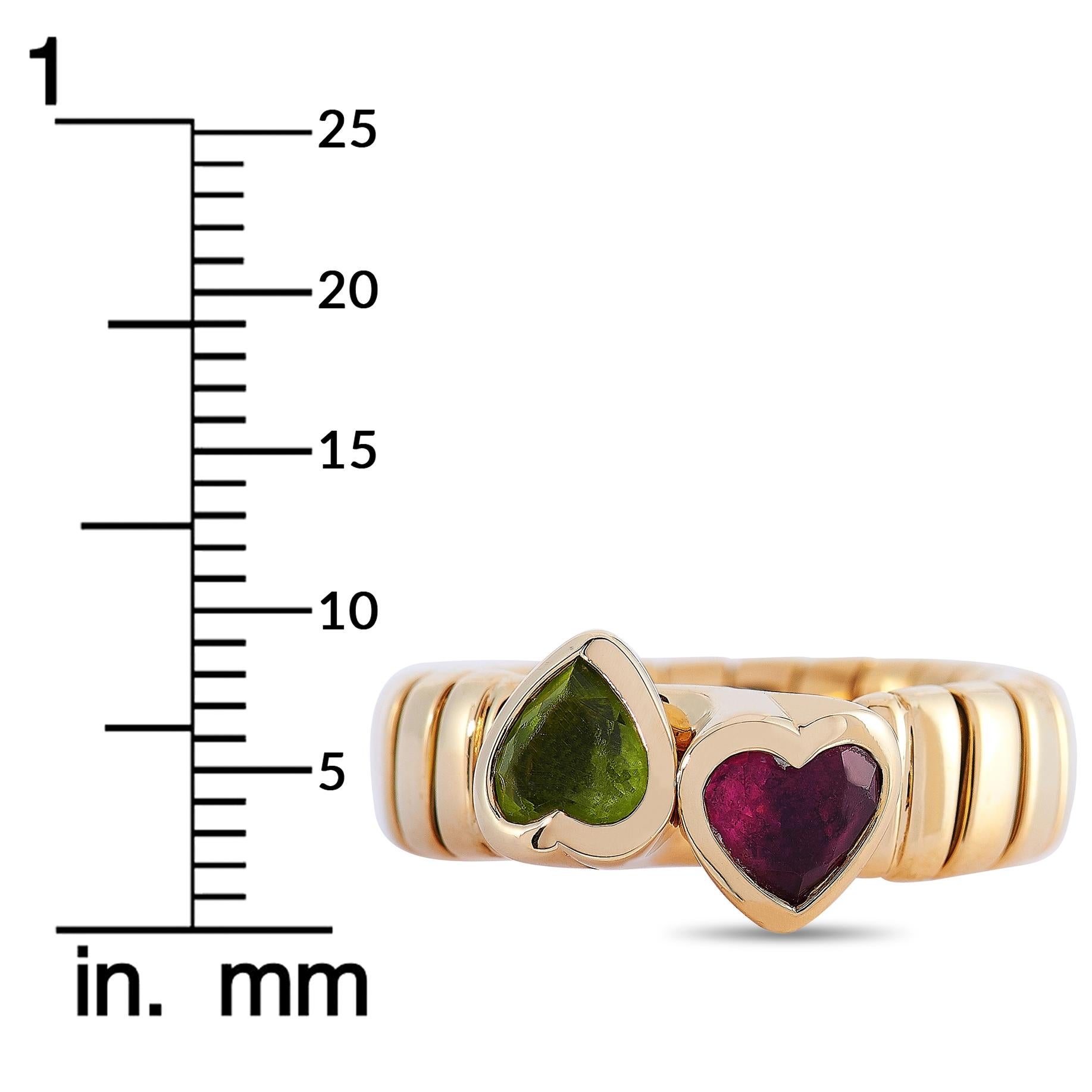 Women's Bvlgari 18 Karat Yellow Gold Tourmaline and Peridot Bypass Ring