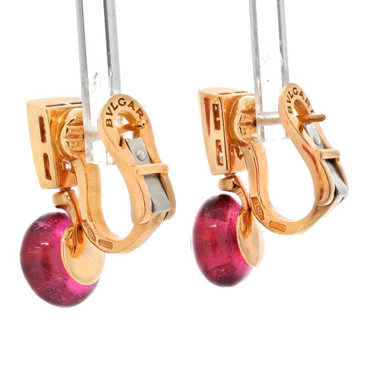 Bvlgari 18K Yellow Gold Tourmaline, Diamond Drop Earrings In Excellent Condition In New York, NY