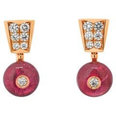 Bvlgari - Boucles d'oreilles pendantes en or jaune 18 carats, tourmaline et diamants