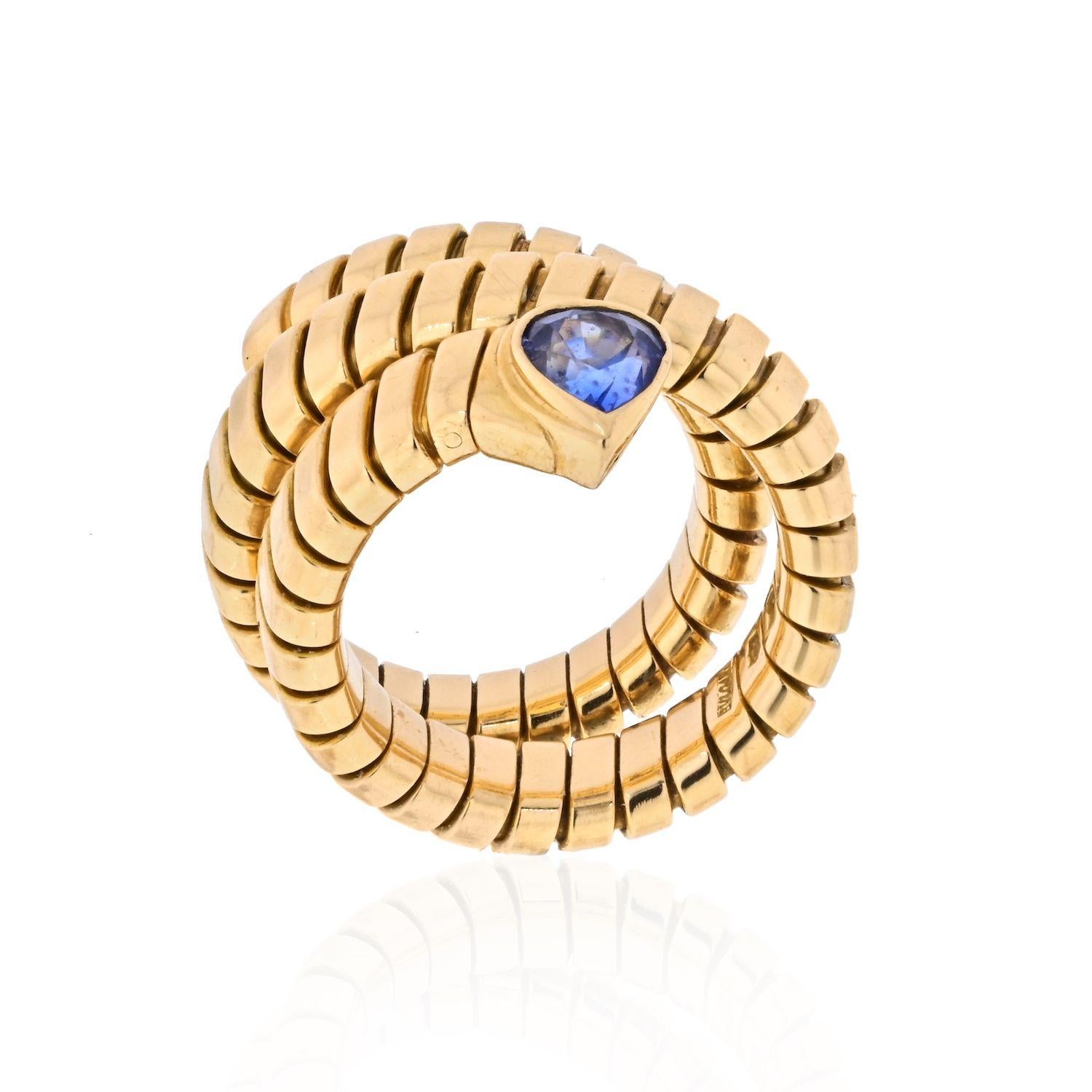 Modern Bvlgari 18K Yellow Gold Tubogas Sapphire Ring