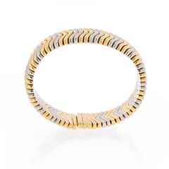 Bvlgari 18K Yellow Gold Vintage Flex Chevron Link Tubogas Bangle Bracelet
