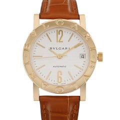 Bvlgari 18k Yellow Gold White Dial Leather Strap Automatic Watch BB33GL