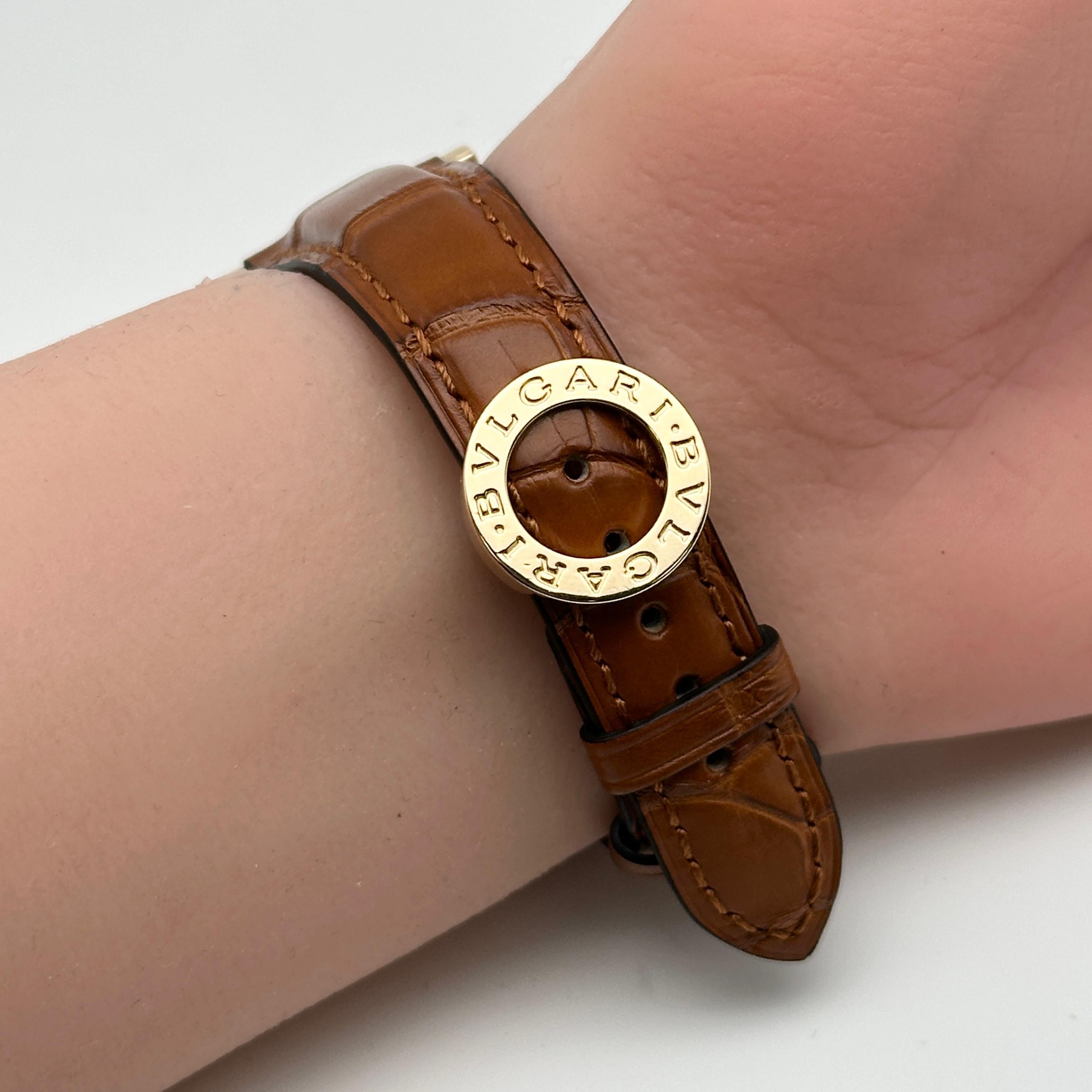 Bvlgari 18k Yellow Gold White Dial Leather Strap Automatic Watch BB33GL For Sale 5