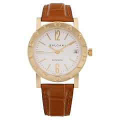 Bvlgari 18k Yellow Gold White Dial Leather Strap Automatic Watch BB33GL