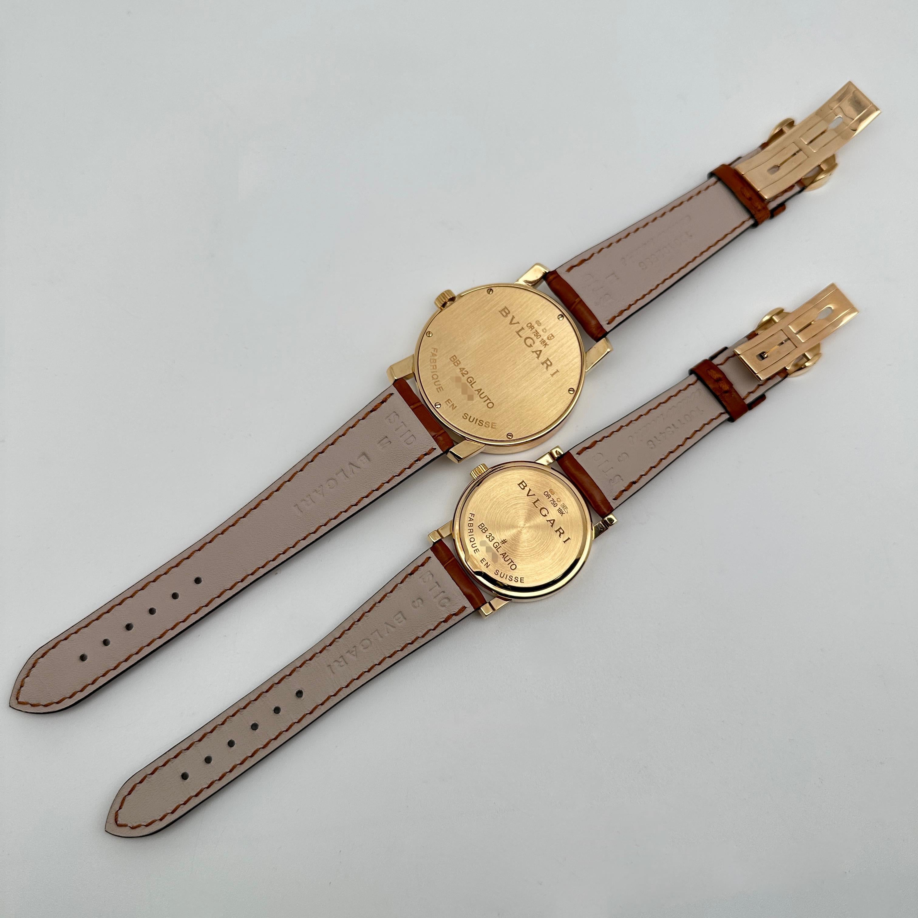 Bvlgari 18k Yellow Gold White Dial Leather Strap Automatic Watch His & Her Set 1